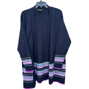 Lane Bryant Sweater Women 14/16 Navy Blue Pink Open Front Cardigan Striped